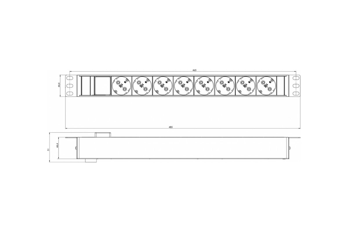 Блок розеток для 19 шкафов горизонтальный 8 розеток