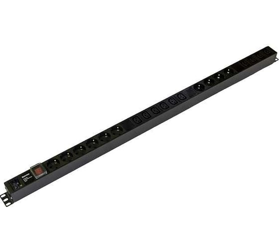 Блок розеток Hyperline вертикальный, 10 розеток Schuko, 10 розеток IEC320 C13, выключатель с подсветкой, без кабеля питания, вxодной разъем IEC320 C20 16A, 250В, корпус алюминий, черный 4709 1