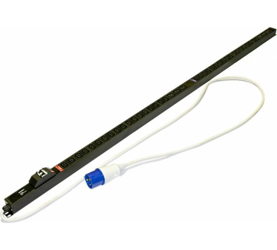 Блок розеток Hyperline вертикальный, 36 розеток IEC320 C13, 6розеток IEC320 C19, автоматический выключатель, кабель питания 2.5м (3x4.0мм2) с вилкой IEC 60309 32A (2P+E) 250В 1860x44.4x44.4м