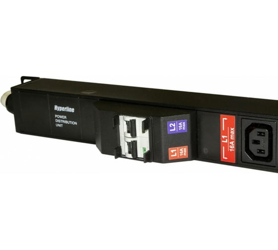 Блок розеток Hyperline вертикальный, 36 розеток IEC320 C13, 6розеток IEC320 C19, автоматический выключатель, кабель питания 2.5м (3x4.0мм2) с вилкой IEC 60309 32A (2P+E) 250В 1860x44.4x44.4м