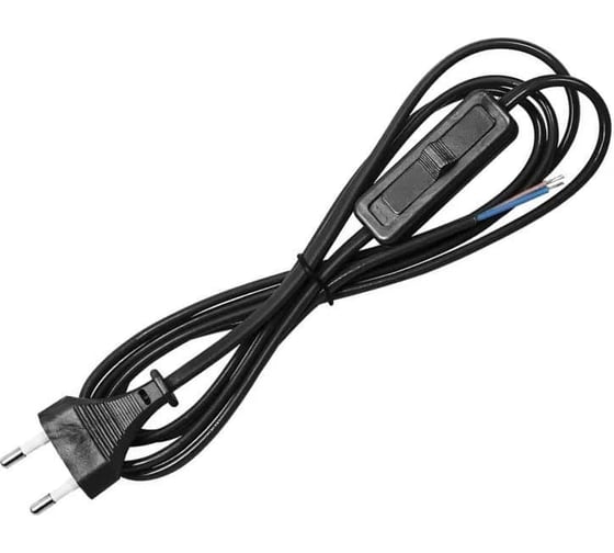Кабель питания TWIST с выключателем и вилкой без разъема 2*0,5мм2, 220V/2,5A, 1,8м, черный PCWPS-1.8M-B 1