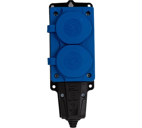 Штепсельная колодка NE-AD 2-гнезда, с заземлением, с крышками, 16А, IP54, синий/черный (каучук) (14/140) 4142