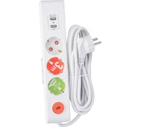 Розеточная колодка Mutlusan 3 гнезда USB, 16А/250с токовой защитой 2xUSB, зарядное ( шторки +выключатель) 001 175 350002 03 00