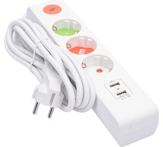 Розеточная колодка Mutlusan 3 гнезда USB, 16А/250с токовой защитой 2xUSB, зарядное ( шторки +выключатель) 001 175 350002 03 00