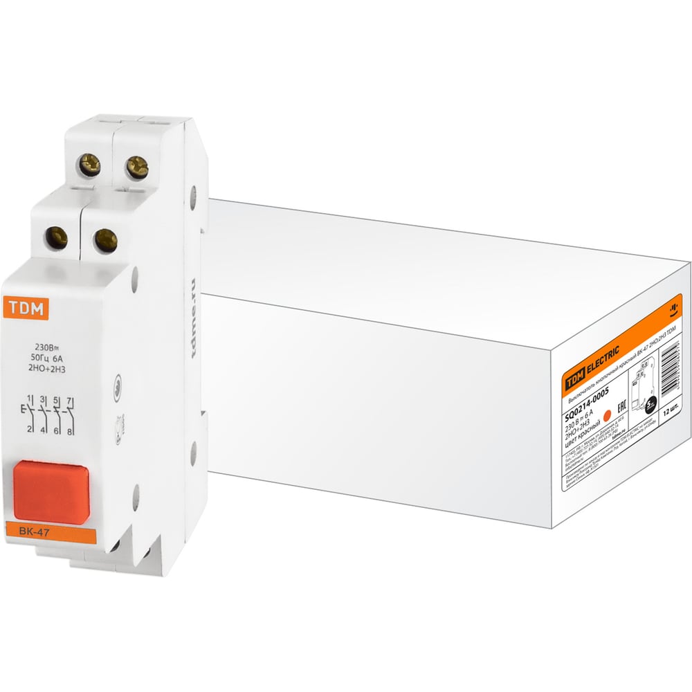 Кнопочный выключатель красный TDM ВК-47 2НО;2НЗ SQ0214-0005 - выгодная ...