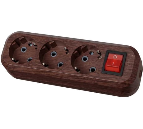 Колодка для удлинителя TDM ELECTRIC на 3 гнезда 2П, с заземлением, с выключателем 16А 250В "Эко" (бук) SQ1806-0063