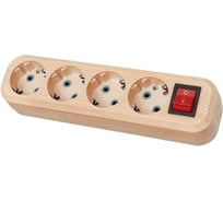 Колодка для удлинителя TDM ELECTRIC на 4 гнезда 2П, с заземлением, с выключателем 16А 250В "Эко" (сосна) SQ1806-0052