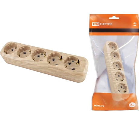 Розеточная колодка, 5 гнезд, сосна TDM ELECTRIC SQ1806-0054