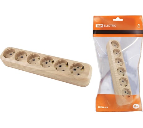 Розеточная колодка, 6 гнезд, сосна TDM ELECTRIC SQ1806-0057