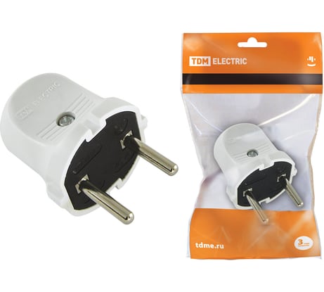 Вилка электрическая без заземления белая 6А 250В TDM ELECTRIC SQ1806-0001