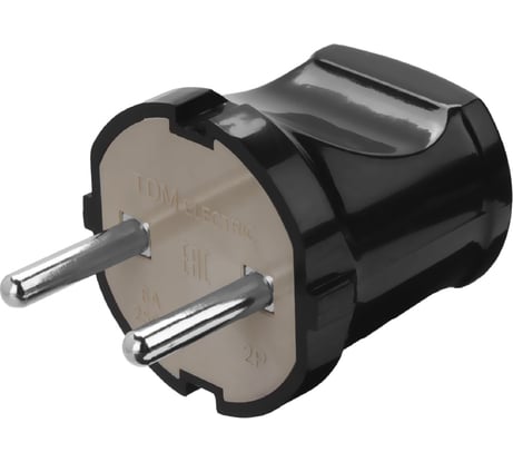 Вилка электрическая без заземления черная 6А 250В TDM ELECTRIC SQ1806-0002