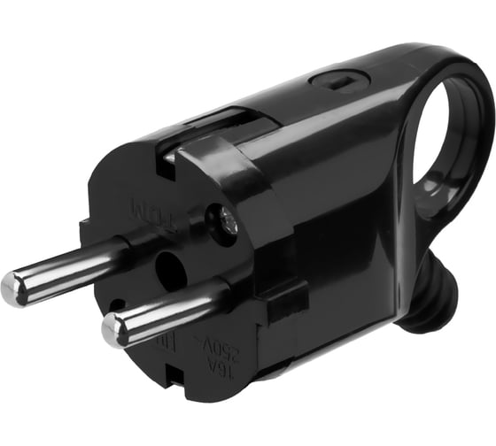 Вилка электрическая угловая с ушком с заземлением черная 16А 250В TDM ELECTRIC SQ1806-0006