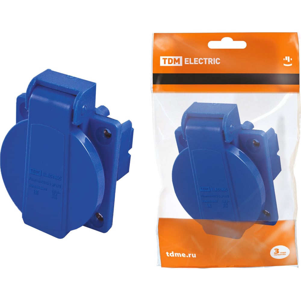Панельная розетка с крышкой для скрытой установки TDM РП10-3 IP44 16А ...