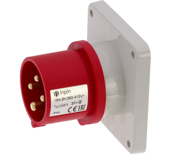 Встраиваемая вилка INPIN 16A/400V/3P+E/IP44, фланец 86x86 CA813 1