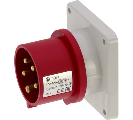 Встраиваемая вилка INPIN 16A/400V/3P+N+E/IP44, фланец 86x86 CA815