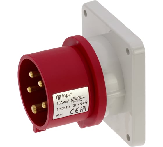 Встраиваемая вилка INPIN 16A/400V/3P+N+E/IP44, фланец 86x86 CA815 1