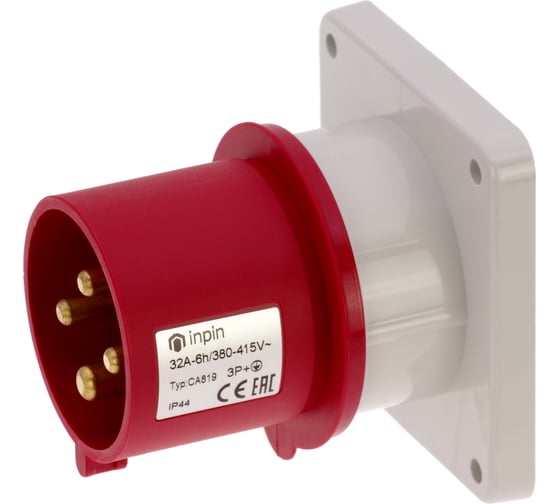 Встраиваемая вилка INPIN 32A/400V/3P+E/IP44, фланец 86x86 CA819 1