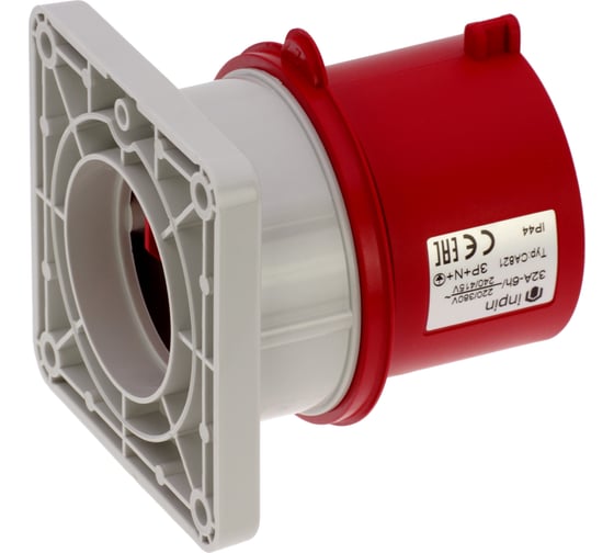 Встраиваемая вилка INPIN 32A/400V/3P+N+E/IP44, фланец 86x86 CA821