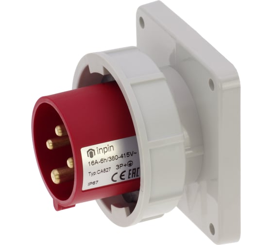 Встраиваемая вилка INPIN 16A/400V/3P+E/IP67, фланец 86x86 CA827