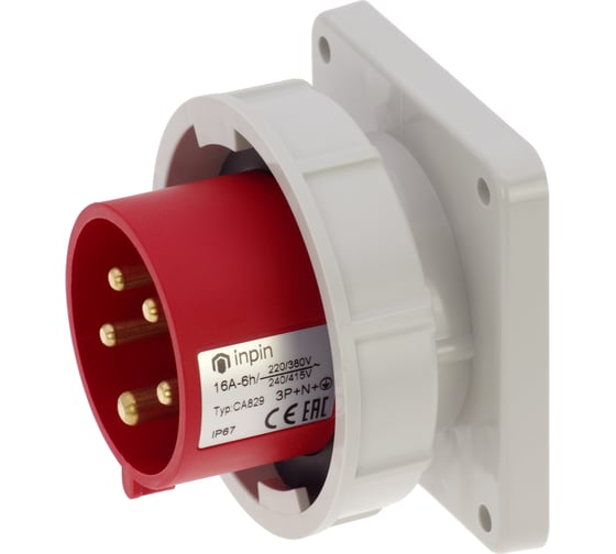 Встраиваемая вилка INPIN 16A/400V/3P+N+E/IP67, фланец 86x86 CA829 1
