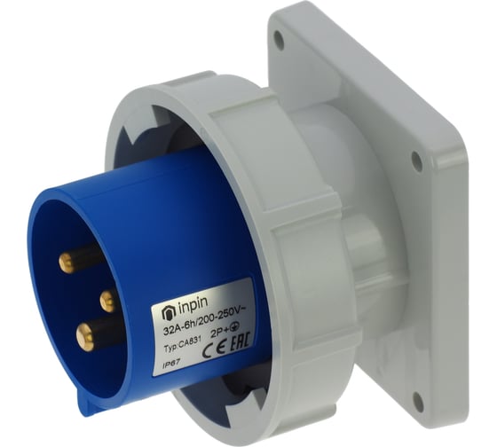 Встраиваемая вилка INPIN 32A/230V/1P+N+E/IP67, фланец 86x86 CA831 1
