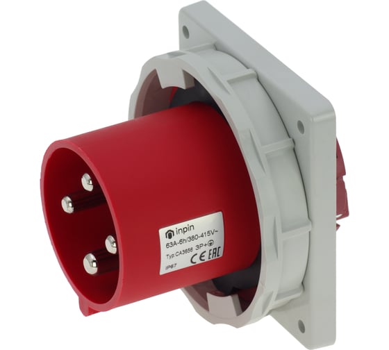 Встраиваемая вилка INPIN 63A/400V/3P+E/IP67, фланец 106x110 CA3656