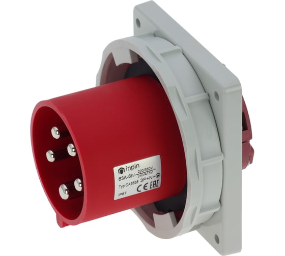 Встраиваемая вилка INPIN 63A/400V/3P+N+E/IP67, фланец 106x110 CA3658 1