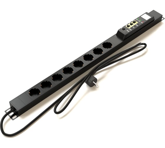 Управляемый блок розеток Hyperline IP-PDU-2017IFDA-110-0008D IP-PDU, вертикальный, 8 розеток DIN49440, 230V, 16А, кабель питания 3x1.5 мм2, 3 м, вилка DIN49441, 677x44.4x44.4 мм 490641 1
