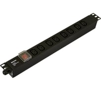 Блок розеток Hyperline SHE19-8IEC-S-CB для 19" шкафов, горизонтальный, 8 розеток IEC320 C13, выключатель в подсветкой, без кабеля питания, клеммная колодка 16A, 250В, 482.6x44.4x44.4мм (ШхГх