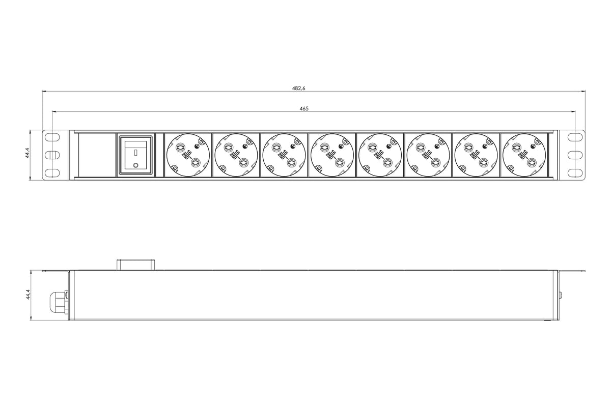 Блок розеток для 19 шкафов горизонтальный 9 розеток schuko