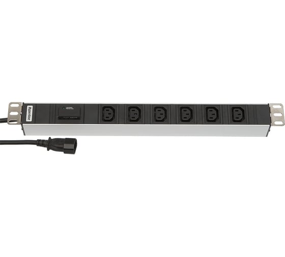 Блок розеток Hyperline SHT19-6IEC-F-2.5IEC для 19" шкафов, горизонтальный, 6 розеток IEC320 C13, защита от перенапряжения (сменный блок), кабель питания 2.5м (3x1.0мм2) с вилкой IEC320 C14 1