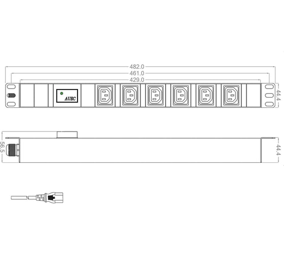 Блок розеток Hyperline SHT19-6IEC-F-2.5IEC для 19" шкафов, горизонтальный, 6 розеток IEC320 C13, защита от перенапряжения (сменный блок), кабель питания 2.5м (3x1.0мм2) с вилкой IEC320 C14 1