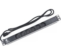 Горизонтальный блок евророзеток для Cabeus 19" шкафов, 6 розеток, 10 A, без выключателя, алюминиевый корпус, шнур 2 м, вилка IEC 320 C14 PDU-6P-2IEC