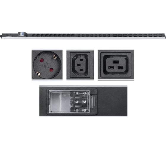 Вертикальный блок розеток Cabeus для 19" шкафов, 10 розеток Schuko, 10 розеток IEC 320 C19, 8 розеток IEC 320 C13, 32А PDU-32-10S-10C19-8C13-B-T 1