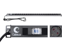 Вертикальный блок розеток Cabeus для 19" шкафов, 20 розеток Schuko, 16А, автомат защиты, алюминиевый корпус, шнур с вилкой Schuko 2 м PDU-16-20S-B