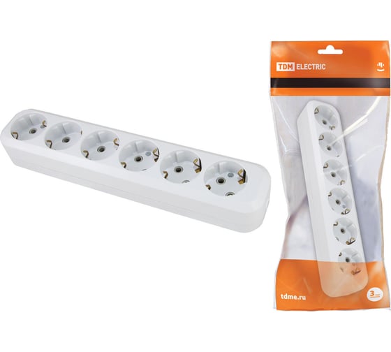 Розеточная колодка TDM ELECTRIC 6 гнезд 2П+З 16А 250В белая SQ1806-0039
