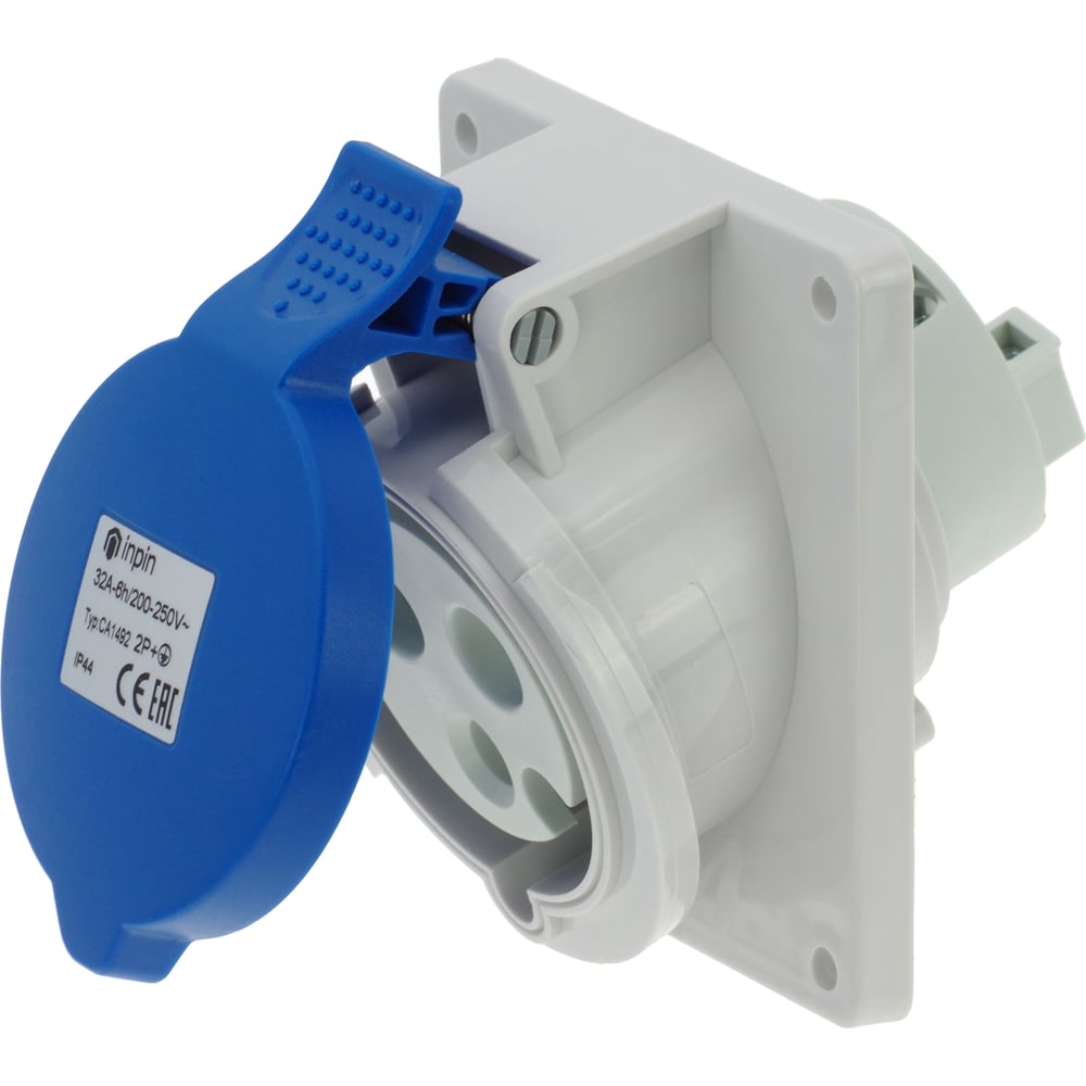 Встраиваемая наклонная розетка INPIN 32A/230V/1P+N+E/IP44, фланец ...
