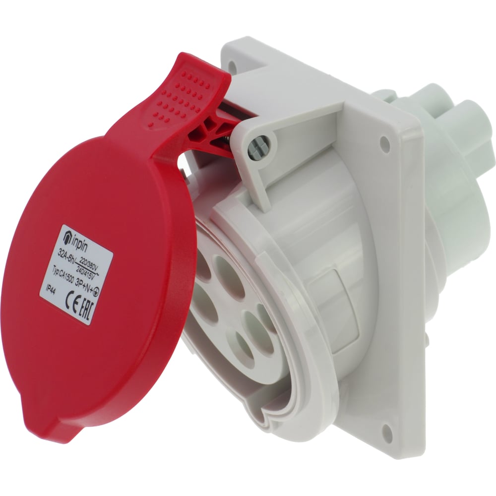 Встраиваемая наклонная розетка INPIN 32A/400V/3P+N+E/IP44, фланец ...