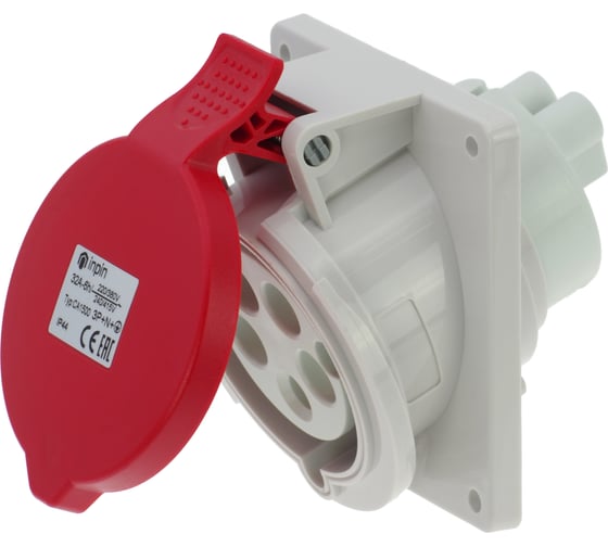 Встраиваемая наклонная розетка INPIN 32A/400V/3P+N+E/IP44, фланец 92x100 CA1500 1