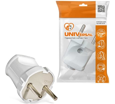 Вилка UNIVersal б/з белая 6А 250В A113 А113