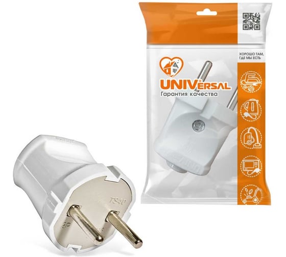 Вилка UNIVersal б/з белая 6А 250В A113 А113
