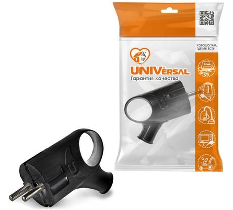 Угловая вилка с ушком, с/з, черная 16А 250В UNIVersal А0112