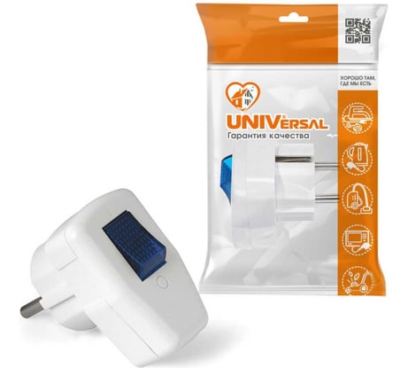 Вилка с выключателем UNIVersal с/з, белая 16А 250В 0056