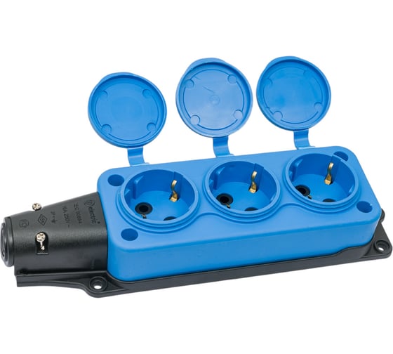 Тройная колодка TP Electric с заглушками, каучук, синяя 2P+E, 1х16A, 220-240V T-Plast 3101-308-0900