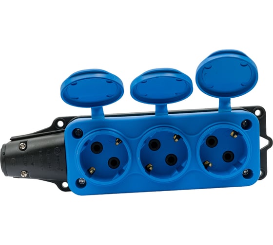 Тройная колодка TP Electric с заглушками, каучук, синяя 2P+E, 1х16A, 220-240V T-Plast 3101-308-0900