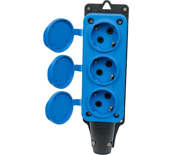 Тройная колодка TP Electric с заглушками, каучук, синяя 2P+E, 1х16A, 220-240V T-Plast 3101-308-0900