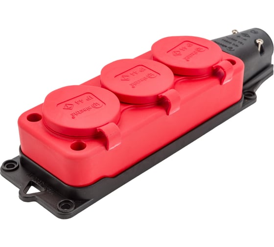 Тройная колодка TP Electric с заглушками, каучук, красная 2P+E, 1х16A, 220-240V 3101-308-1600