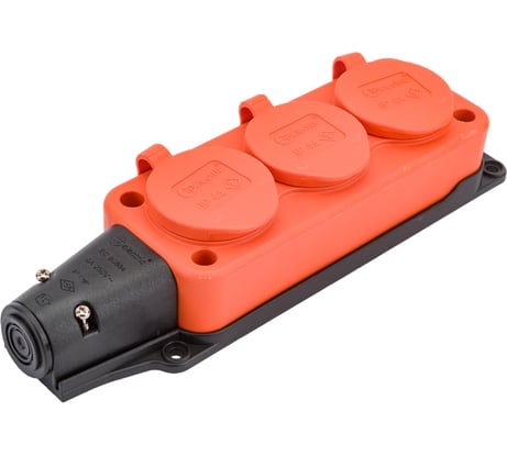 Тройная колодка TP Electric с заглушками, каучук, оранжевая 2P+E, 1х16A, 220-240V 3101-308-2300