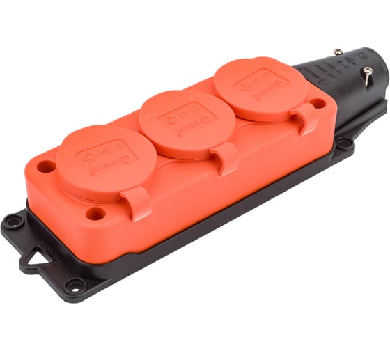 Тройная колодка TP Electric с заглушками, каучук, оранжевая 2P+E, 1х16A, 220-240V 3101-308-2300