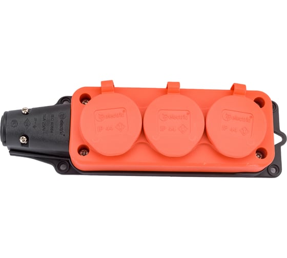 Тройная колодка TP Electric с заглушками, каучук, оранжевая 2P+E, 1х16A, 220-240V 3101-308-2300